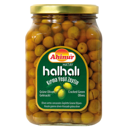 AHINUR YESIL ZEYTIN HATAY HALHALI GRØNNE OLIVEN 12*850 ML. GL.