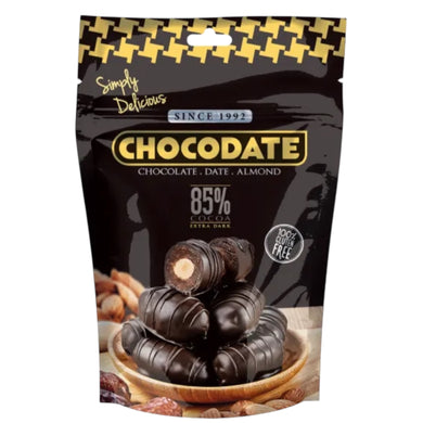 CHOCODATE ALMOND EXTRA DARK 24*90 G. 85% COCOA