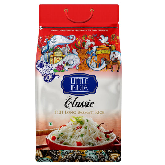 LITTLE INDIA CLASSIC 1121 LONG GRAIN BASMATI RICE 4*4,5 KG. RØD
