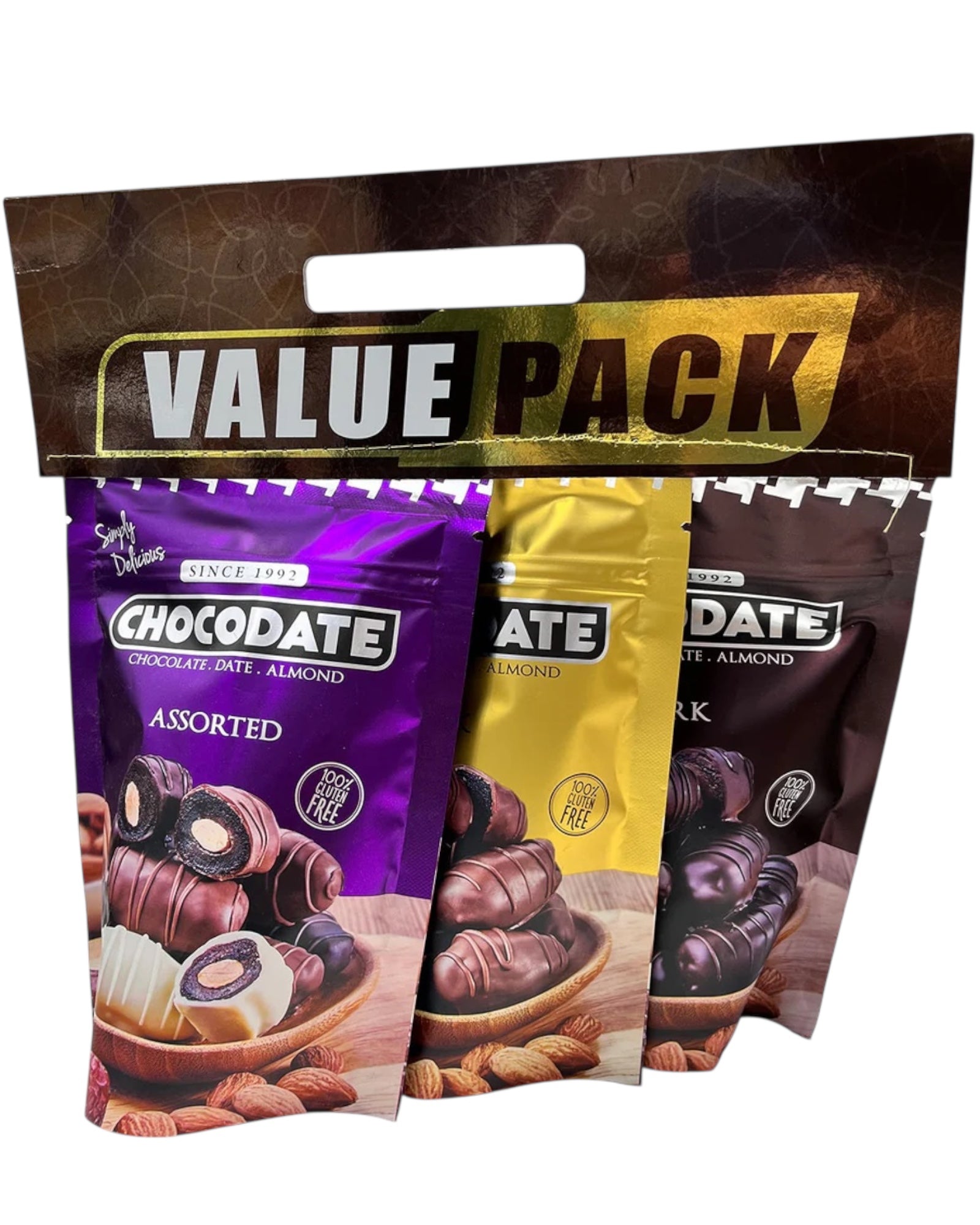 CHOCODATE ALMOND DARK-MILD-ASSORTED 10*3*80 G. VALUE PACK