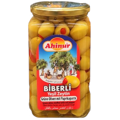 AHINUR YESIL ZEYTIN BIBERLI GRÜNE OLIVEN MIT PFEFFER 12*850 ML. GL.