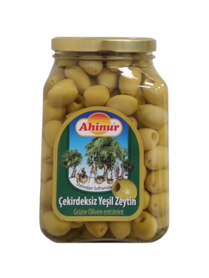 AHINUR YESIL ZEYTIN CEKIRDEKSIZ GREEN OLIVE U.STEN 6*1600 ML. GL.